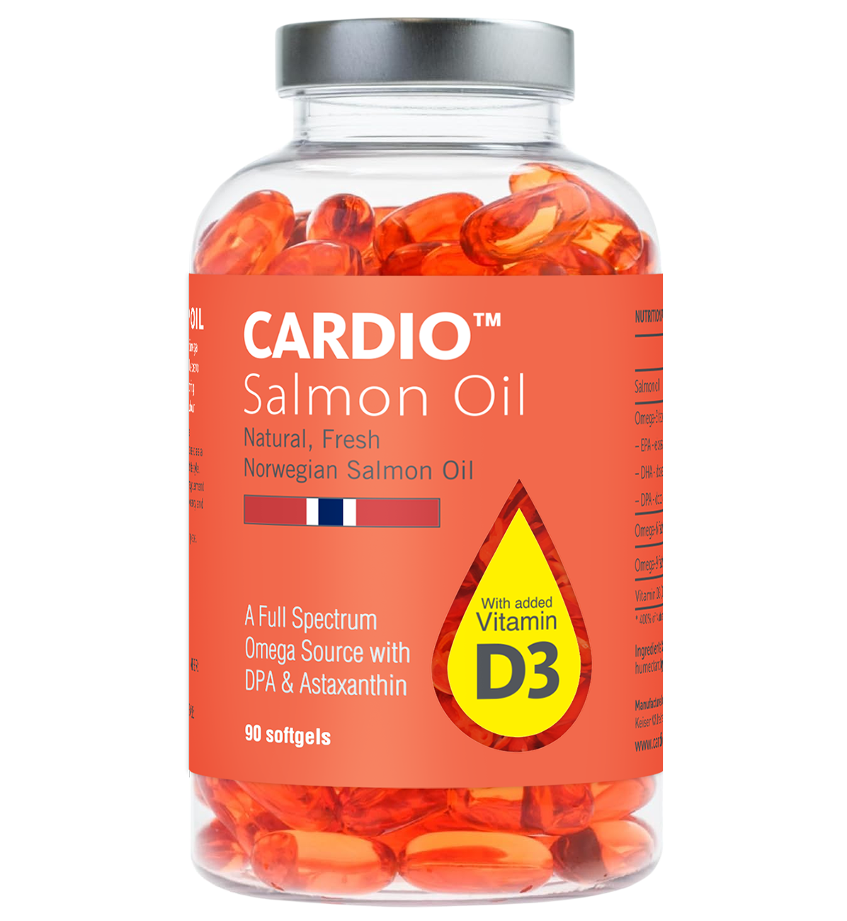 CARDIO™ 1000 mg Norwegian Salmon Oil + Vitamin D3 – 90 Capsules