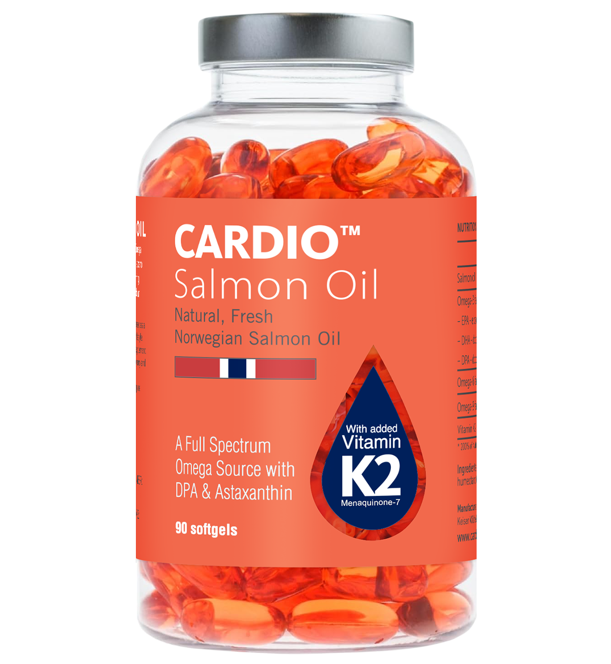 CARDIO™ 1000 mg Norwegian Salmon Oil + Vitamin K2 – 90 Capsules